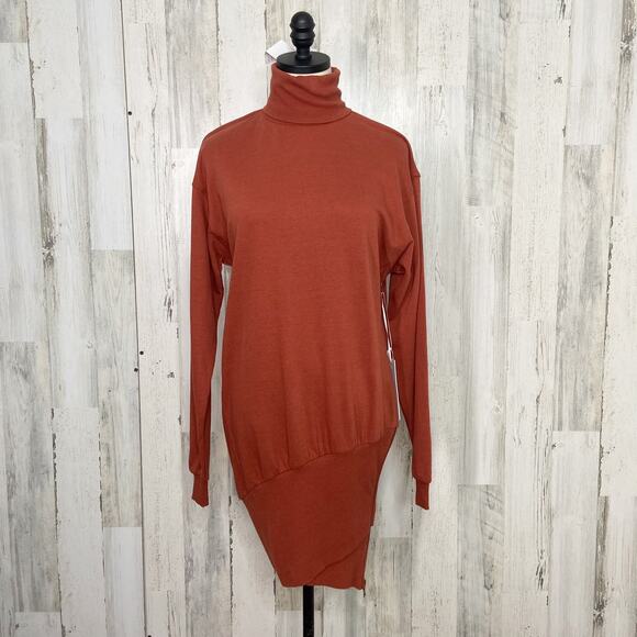 NWT Young Fabulous & Broke Turtleneck Sweatshirt Dress Orange Asymmetric Size XS - Picture 2 of 12